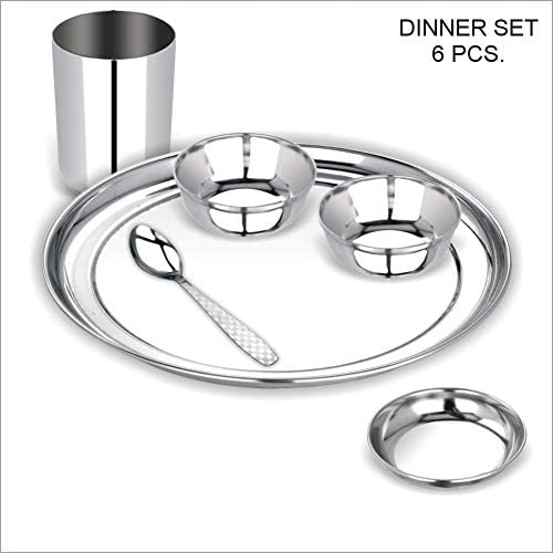 Abode Sober Stainless Steel Dinnerware Set, 6 Pieces, Plain