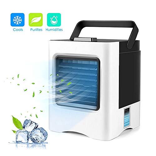 MIMI KING Mini Air Cooler, 3 in 1 USB Personal Space Portable Multifunctional Air Conditioner, Humidifier, Purifier, 3 Speeds for Indoor Outdoor White