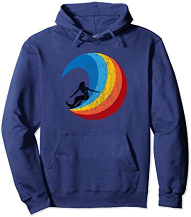 Unisex Surfer Girl Vintage Style Wave Pullover Hoodie Large Navy