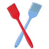 Verigle Silicone Basting Brush, Solid Core and Hygienic Coating 2 Bright Colored Red & Blue 8.3 Inch Long