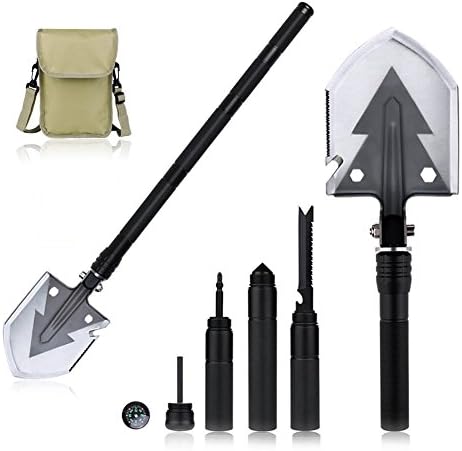 Portable Folding Shovel, Military Portable Shovel Multifunctional Survival Shovel Snow Shovels Emergency Kit for Camping, Hunting, Gardening, Fishing, Car Emergency by JISIMI (Black)