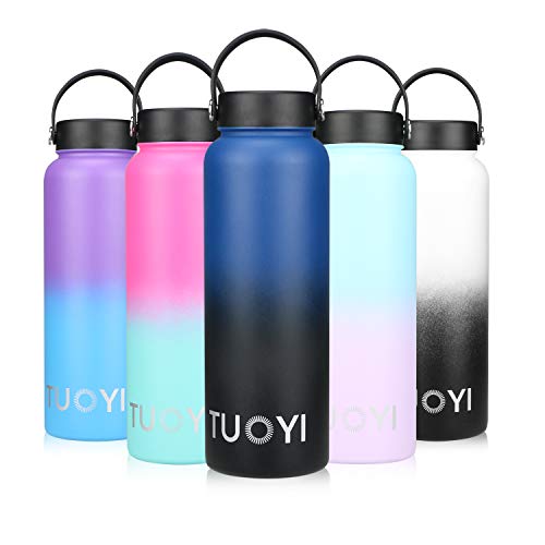 TUOYI Insulated Water Bottle BPA Free Leak-Proof Cap Double Vacuum Stainless Steel Portable Sports Water Bottle with Straw Keeps Water Stay Cold for 24 Hours, Hot for 12 Hours (Deep Blue 40oz)