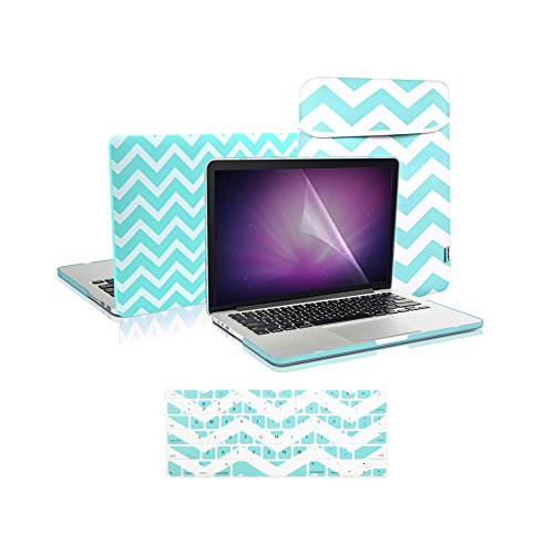 TopCase 4 in 1 - Chevron Series Matte Hard Case and Keyboard Cover Skin with Screen Protector Plus Sleeve Bag for MacBook Pro 13.3" with Retina Display Model: A1425 and A1502 (Release 2013) - Hot Blue