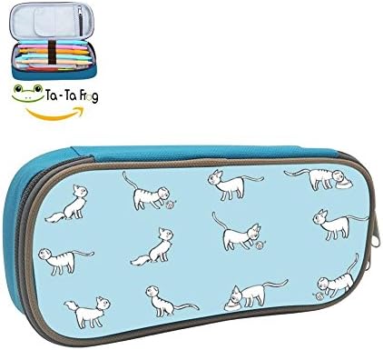 Custom Cartoon Kitty Pencil Case - Big Capacity Double Zipper Multifunctional Blue Stationery Bag For Girls Boys