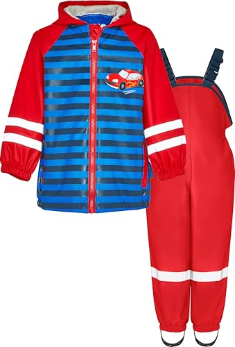 Playshoes Regen-Set Regenlatzhose Combinaison de Pluie, Voiture de Course Rouge, 86 (Lot de 2) Mixte Enfant