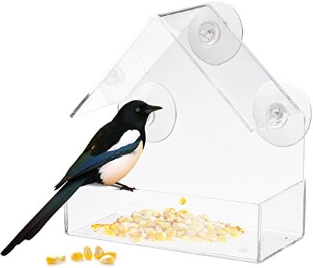 Hippicity Window Bird Feeder for Wild Birds - 100% Clear Acrylic Plastic with 3 Strong Extra Suction Cups Included - Great Gift Idea for Nature Lovers