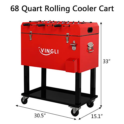 VINGLI 68 Quart Rolling Ice Chest on Wheels with Foosball Table Top