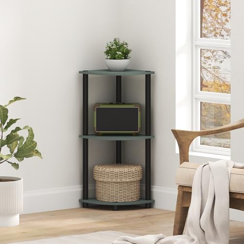 Furinno TURN-N-TUBE 3-Tier Corner Shelf, Bookcase, Sage Green