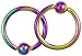 Pair of 2 Rings: 14g 7/16 Inch Surgical Steel Rainbow IP Plated Captive Bead Hoop Rings