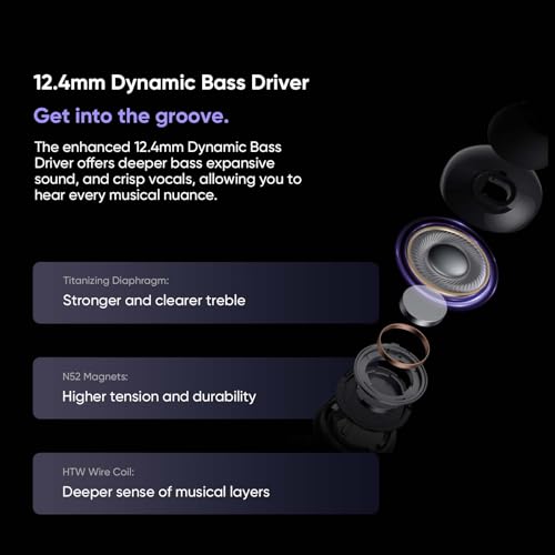 realme Buds T310 Auriculares Inalámbricos con 46dB ANC Cancelación de Ruido, 360° Audio Espacial Auriculares Bluetooth 40H de Batería, TWS In-Ear con 12,4 mm Hi-Res Audio Controlador, IP55, Negro