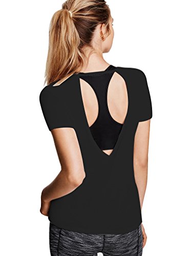 Bestisun women s sexy yoga tank top short sleeve open b…
