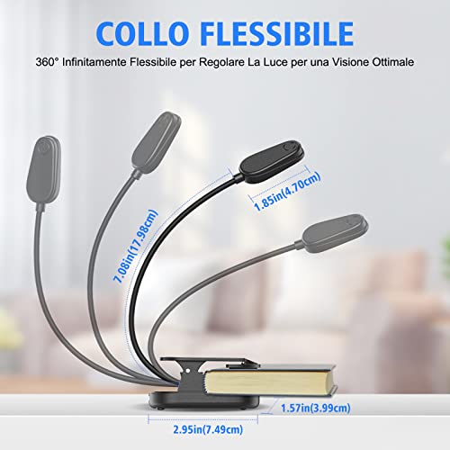 CIRYCASE Lampada da Lettura, Prevenzione Luce Blu & 2 Modalità di Luminosità per la Cura Degli Occhi, Luce da Lettura Flessibile USB Ricaricabile con Indicatore di Alimentazione, Lunga Durata Batteria