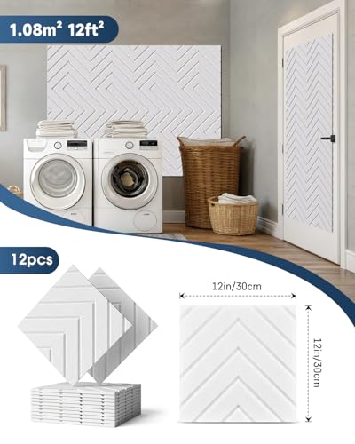 Woovio Sound Proofing Panels, 12 Pack Self-Adhesive acoustic wall panels High Density Acoustic Panels for Podcast Studio, Living Room, Offices 30x30x0.9cm White