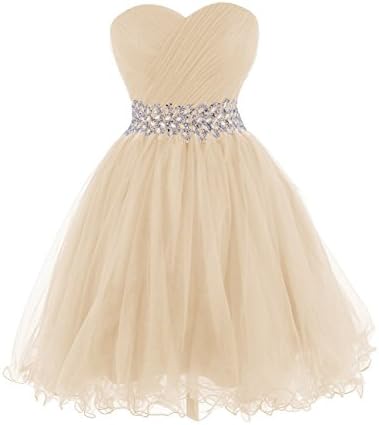 Oumans Womens Sweetheart Tulle Homecoming Dresses Short Bridesmaid Gown Champagne US15w