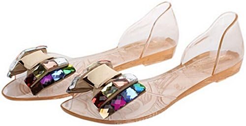 San Hojas Women Sandals Summer Style Bling Bowtie Fashion Peep Toe Jelly Shoes Sandal Flat Shoes Woman (7, champagne )