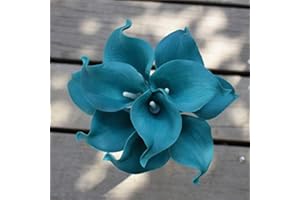 ShineBear Oasis Teal Wedding Flowers Teal Blue Calla Lilies 10 stem Real Touch Calla Lily Bouquet Wedding Centerpieces Arrangement Decorat - (Color: Oasis Teal)
