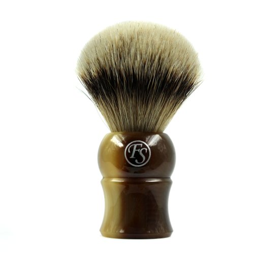 FS 100% Silvertip Badger Bristle Brush With Faux Horn Handle, Knot Size 24mm -- Comes with Free Stand