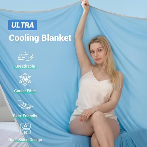 Marchpower Cooling Summer Blanket, Arc-Chill 3.0 200 x 220 cm Double-Sided Lightweight and Cool Blanket Anti-Heat for Sofa, Office, Travel and Pet Bed Sheet – Blue