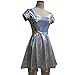pinda Holographic High Waisted Flare Skater Dress (M, Silver)