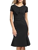 ANGVNS Ladies Vintage Houndstooth-Print Bow Slim Retro Dress For Party