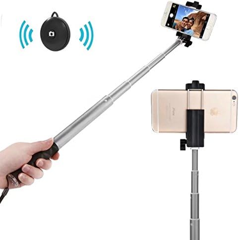 Bluetooth Selfie Stick, APPHOME Aluminum Extendable Monopod with Wireless Remote Shutter Adjustable Phone Holder for iPhone 7 Se 6s 6 Plus Samsung Galaxy S6 Note 5 4 Android, Silver