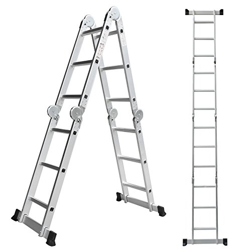 Extension Length 15.5ft (473cm) 330lb Capacity Aluminum Multi Purpose Extension Ladder 4x3 Steps with Safety Locking Hinges Folding Ladders also used as Work Platform