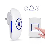 Adoric Wireless Doorbell Kit with 1 Plug in Receiver and 1 Remote Button Operating at 1000ft Range, 36 Chimes, 4 Volume Levels, No Battery Required for Receiver (White)
