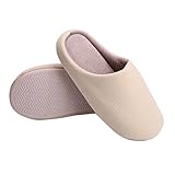 HOMOSEAL Women's Slippers Washable Closed Toe Ultra Lightweight Cotton Indoor Slipper, S, Beige