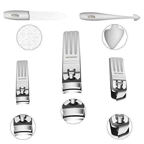 HotLife Nail Clipper Set - Fingernail and Toenail Sharp Clipper Cutter, 5PCS Pedicure & Manicure Set, Professional Stainless Steel Nails Kit With Deluxe Travel Case