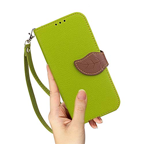 Funyye Creative Leaf Magnetic Closure Flip Case for LG Stylus 4,Premium Stylish Green Strap Wallet Case with Stand Credit Card Holder Slots Soft Silicone PU Leather Case for LG Stylus 4/LG Stylo 4