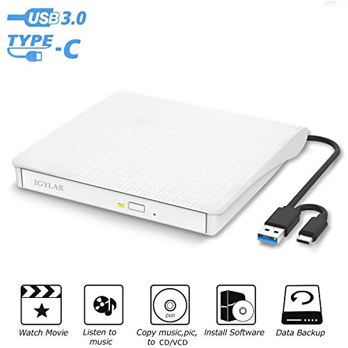 iGylar External CD DVD Drive, USB 3.0 & Type C External DVD CD Player, Plug & Play Burner High Speed Data Transfer DVD Player for Laptop Notebook PC Support Windows/Vista/7/8/10, Mac OS & Linux - Thumbnail 7