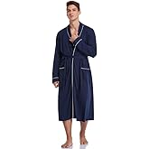 CF Men's 100% Cotton Robe Lightweight Bathrobe Long Sleeve Knit Kimono Sleepwear Soft Knee Length Shower Robe with Pockets