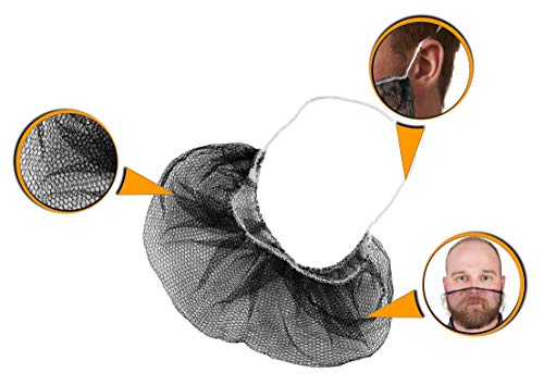 ABC 1000 Pack of Disposable Soft Nylon Beard Covers 18". Black beard guards. Premium Quality beard net protectors. Honeycomb beard nets. Facial hair covering. Breathable & Lightweight. Wholesale. - Thumbnail 4