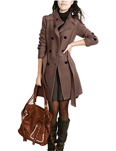 Legou Women Long Slim Double-Breasted Wool Coat Coffee XL Legou Women Long Slim Double-Breasted Wool Coat Coffee XL