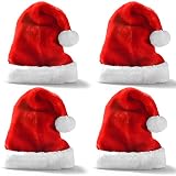 JOYIN 4 PCS Christmas Santa Hats Plush Red Velvet Christmas Hats for Holiday Party Presents Supplies XMAS for Adults and Kids