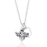 Sterling Silver Tiny Honeycomb Bee Charm Necklace, 18"