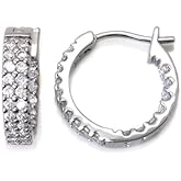 Sterling Silver Cubic Zirconia In/Out CZ Hoop Earrings
