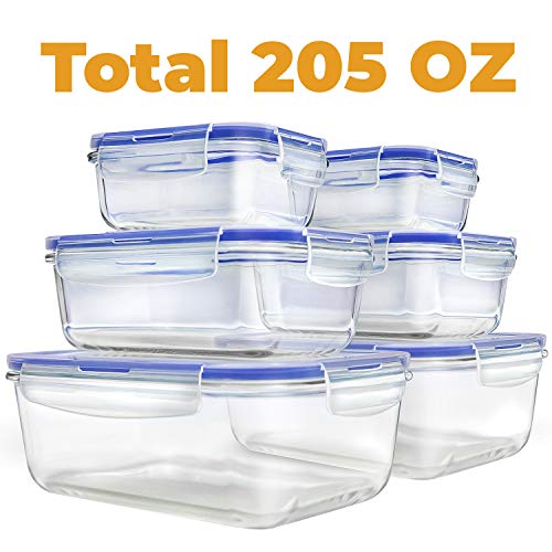 [6 Pack 205 OZ] - Glass Meal Prep Containers - Food Prep Containers with Locking Lids - Food Meal Prep Storage Containers Airtight - Glass Bento Box Lunch Containers - BPA Free Container