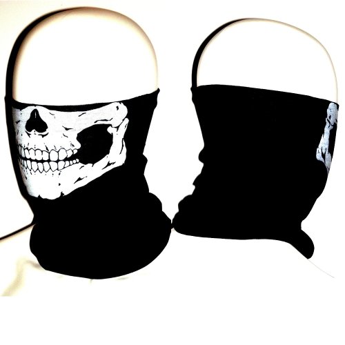 Velcro Close Skull Face Bandana Mask & Skeleton Neck Tube Gaiter USA