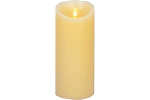 Luminara Realistic Artifical Flame Classic Pillar LED Candle - Moving Flame LED Battery Operated Lights - Unscented - Remote Ready - Ivory - 4" x 9"