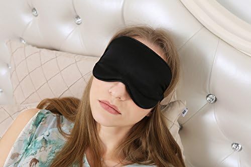 FirstSilk Pure Silk Sleeping Eye Mask Blindfold Eyeshade Black With Carry Bag and Corded Earplug1 Pair