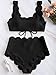 ZAFUL Women's Scalloped Textured Swimwear High Waisted Wide Strap Adjustable Back Lace-up Bikini Set Swimsuit