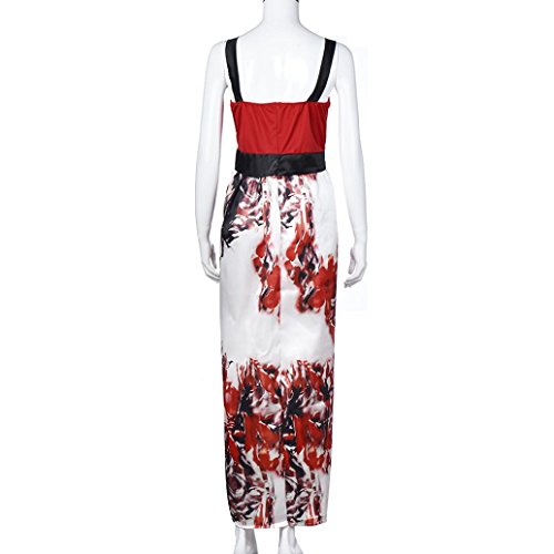 Plus Size Dress for Women Floral Printed Long Evening Party Prom Gown Formal Dress (XXL, Red) - Thumbnail 2