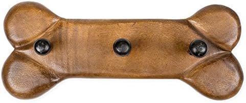 Dog Bone Leash Rack Stained Carved Acacia Hardwood Wall Hook Plaque
