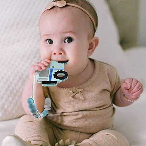 TUXEPOC Baby Teether Toys,SUV Car Teething Toys with Silicone Pacifier Clips,Self-Soothing Pain Relief Soft Silicone Teether Training for Babies,Toddlers,Boy and Girl,Organic BPA Free