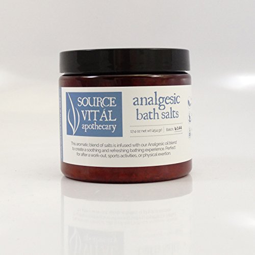 Analgesic Bath Salts by Source Vitál Apothecary | Natural Aromatherapy Bath Salts for Sore Muscles & Joints, Sport Recovery, and After Workout | Fresh, Minty Scent | 17.4 oz