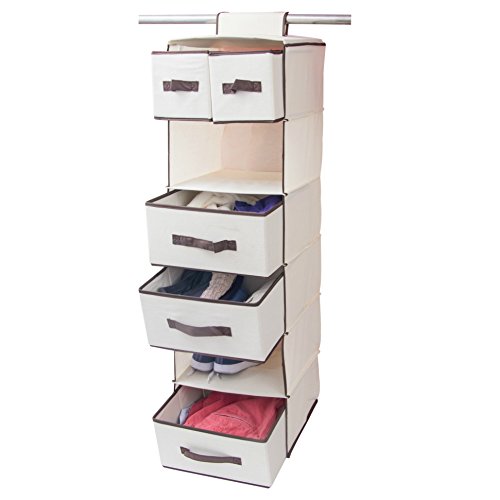 Lovotex 6-Shelf Hanging Closet Organizer With 3 Large And 2 Small Drawers – Practical Wardrobe Shelving With Durable High Capacity Design – Collapsible Storage For Clothes, Underwear, Sock And Towels