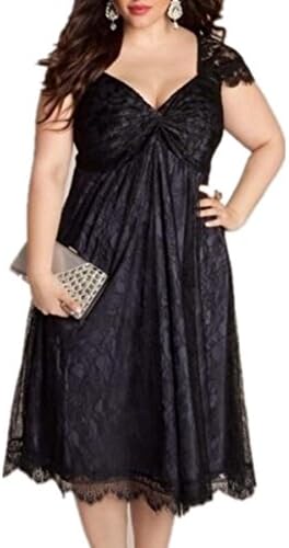 Firmeza Lady Womens Gothic V-neck Empire Waist Lace Party Midi Dress