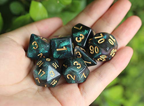 HD Dice DND Dice Set RPG Black Dice Fit Dungeons and Dragons D&D Pathfinder MTG Role Playing Games Glitter Polyhedral Dice with Dice Bag