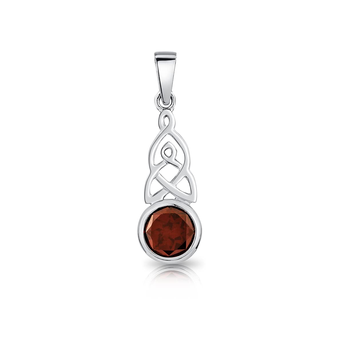 DTPsilver® 925 Sterling Silver Pendant - Celtic Knot Pendant with Natural Gemstones - Without Curb Chain - Garnet